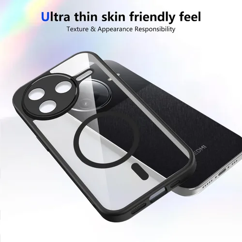Vista 435 de Funda magnética transparente compatible con Xiaomi 17T, color negro 2 en 1 PC + TPU cubierta de teléfono a prueba de golpes, carcasa protectora