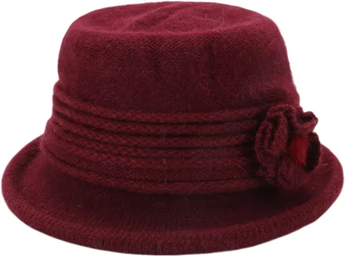 Vista 54 de C-US - Gorro de punto cálido para mujer, con visera de ganchillo con acento de flores