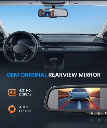 Vista 4 de Auto-Vox Cámara de respaldo de espejo retrovisor: Cámara de respaldo inalámbrica OEM HD de 4.3 '' con sistema de visualización inteligente