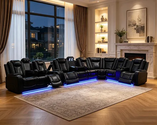 Vista 9 de Juego de sofá modular reclinable eléctrico para sala de estar, sofá modular reclinable de cuero con mesa auxiliar, soporte para tazas, consola