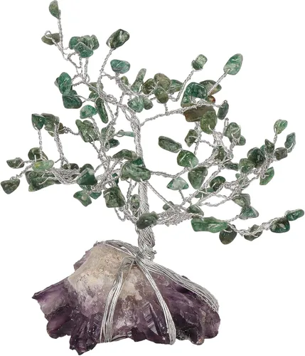 Vista 3 de Árbol de cristal natural de jade verde con base de amatista con propiedades curativas, bonsái Feng Shui árbol de dinero para positividad