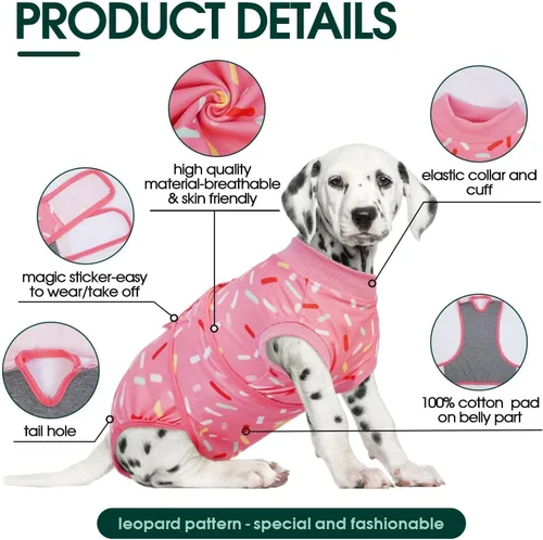 Vista 3 de Kuoser Traje de cirugía para perro, cómodo traje de recuperación para perras, mameluco protector posoperatorio, alternativa suave al cuello E