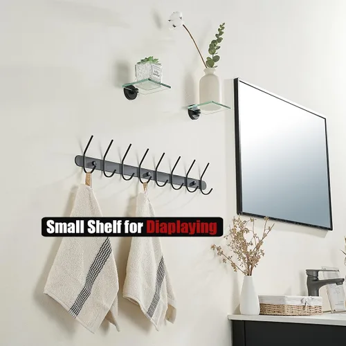 Vista 5 de JQK Pequeños estantes flotantes de vidrio negro, repisas de exhibición de 4 pulgadas para pared, mini decoración, sala de estar, dormitorio, baño