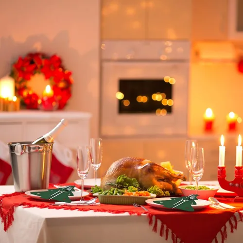 Vista 4 de MOROBOR Soporte para cubiertos de Navidad, 24 piezas, soporte para cubiertos de Navidad, bolsa de cubiertos de Navidad verde, soporte