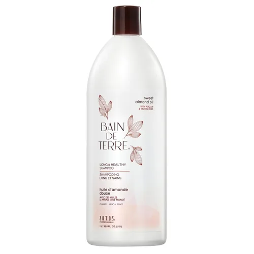 Vista 9 de Bain de Terre Champú largo y saludable con aceite de almendras dulces, fuerza y protección para cabello débil y dañado, con aceites de argán