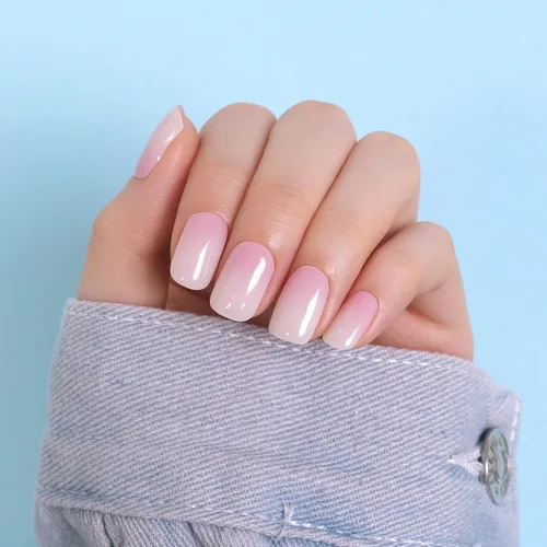 Vista 30 de DANNI & TONI Tiras de uñas de gel semicuradas, color rosa champán, ojos de gato, 28 calcomanías de regalo para mujer Aqua Ripple