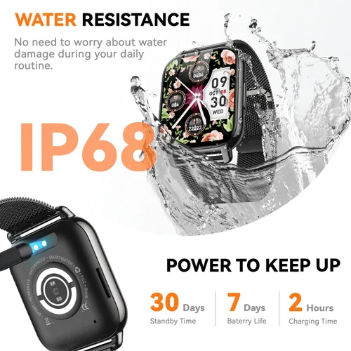 Vista 6 de Reloj inteligente para mujer, reloj inteligente rastreador de actividad física con llamadas Bluetooth y control de voz AI, pantalla HD de 1.85