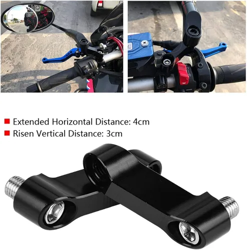Vista 9 de Adaptador de espejo de motocicleta 0.394 in 0.315 in retrovisor extensor kit para manillar montaje elevador con ajuste universal motocicletas