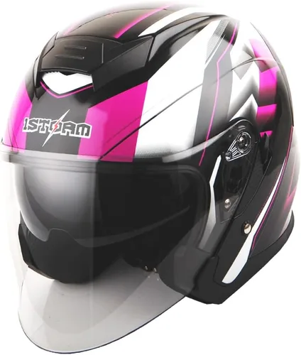 Vista 8 de 1Storm Casco de motocicleta abierto para scooter, clásico Knight Bike, lente dual/visera de sol: HJK526