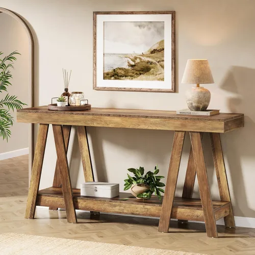 Vista 5 de Tribesigns Mesa consola de granja de 70.87 pulgadas, mesa decorativa de entrada de 2 niveles detrás del sofá para sala de estar, entrada, vestíbulo