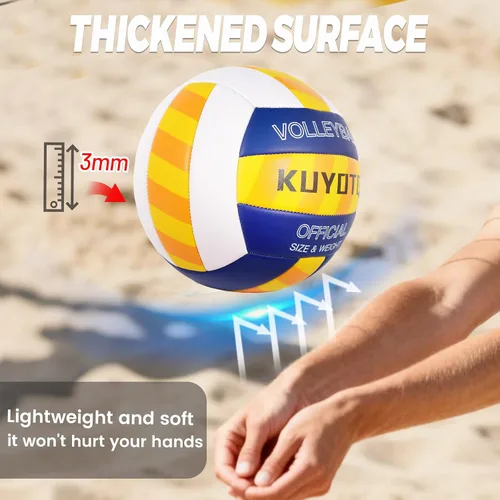 Vista 5 de KUYOTQ Balón de voleibol de playa a rayas, superficie gruesa de 0.118 pulgadas, pelota de voleibol de cuero suave para hombres jóvenes, juego