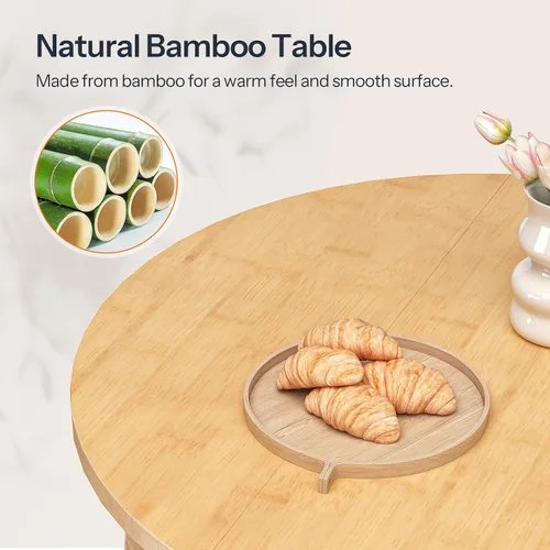 Vista 6 de HOOBRO Mesa de comedor de bambú, mesa de comedor redonda para 4, mesa de cocina de 35.4 pulgadas para espacio pequeño, fácil de montar, ahorro