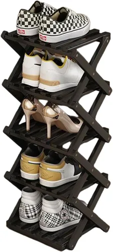 Vista 23 de YYW Zapatero de bambú para entrada, estantes de zapatos de pie libre, estante de armario, organizador vertical plegable de almacenamiento de zapatos