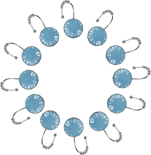 Vista 5 de Hanakotoba - Ganchos decorativos azules para cortina de ducha, diseño de bolas de anillo enrollable, ganchos para cortinas de baño, juego de 12