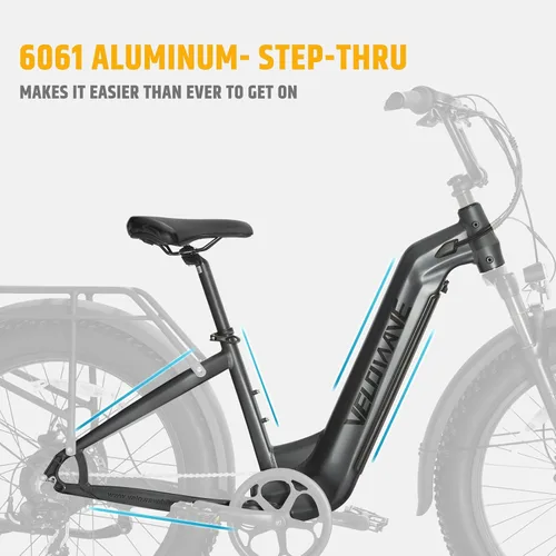 Vista 8 de VELOWAVE Bicicleta eléctrica de 26 pulgadas con neumático grueso Ebike eléctrica para adultos con 750 W (pico 1000 W) motor sin escobillas 48 V 15