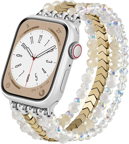 Vista 16 de MOFREE - Pulsera de cuentas compatible con Apple Watch Band de 1.496 in/1.575 in/1.614 in/1.65 in (38, 40, 41 y 42 mm) Series Negro/Oro