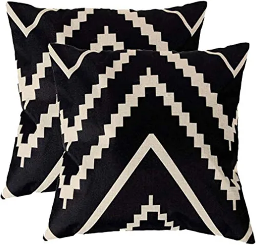 Vista 9 de 7COLORROOM Fundas de almohada de estilo geométrico moderno, rayas negras y beige, de lino y algodón, cuadradas, decorativas, para el hogar, 18 x 18