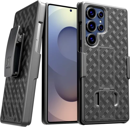 Vista 12 de Funda diseñada para Samsung Galaxy S24 con funda de clip para cinturón, funda de teléfono con función atril, color negro