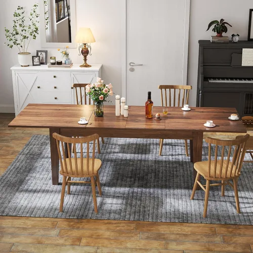 Vista 2 de WILLIAMSPACE Mesa de comedor extensible de madera de 106 pulgadas para 8 a 12, mesa de cocina rectangular rústica de campo, mesa de comedor grande