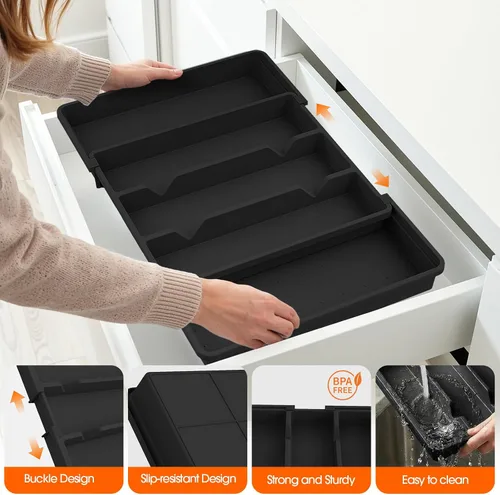 Vista 5 de Organizador grande de cubiertos, organizador de cajones de utensilios expandible para cajones de cocina, organizador de cajones de cocina