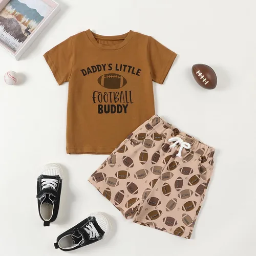 Vista 2 de Omkzanbi Conjunto de fútbol para niños pequeños y bebés, camiseta neutra para el día del partido, pantalones cortos de fútbol, conjunto de temporada