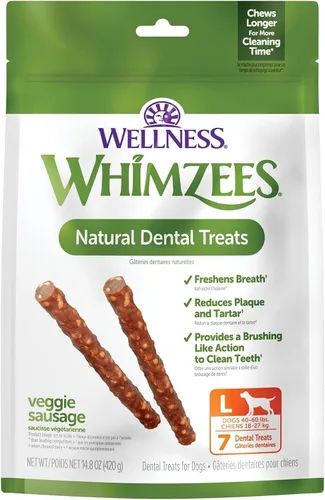 Vista 11 de WHIMZEES Wellness Veggie Sausage - Golosinas dentales para perros, masticables naturales, barra de gran tamaño (7 unidades)