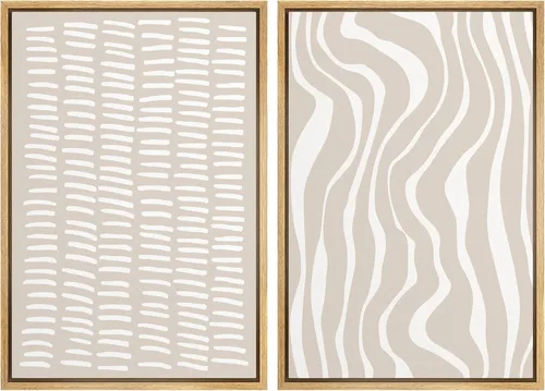 Vista 142 de SIGNWIN Lienzo enmarcado para pared, juego de arte de collage de ondas en espiral de mediados de siglo, formas abstractas, acogedor, neutro
