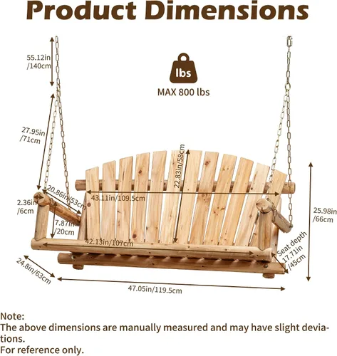 Vista 8 de Anraja Juego de columpios para exteriores, columpios de madera para adultos, asiento de porche colgante para patio trasero, patio, parque infantil