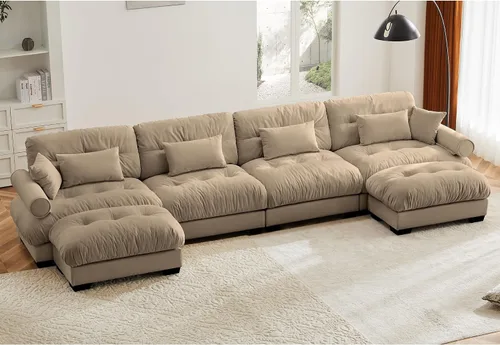 Vista 70 de Otomana beige para sofá modular modular, sofá individual, asiento otomano para sofá modular convertible, sofás de terciopelo para sala de estar