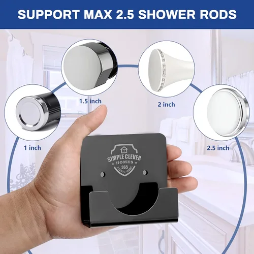 Vista 3 de Soportes de barra de cortina de baño de acrílico negro, adhesivos antideslizantes, soportes para cortinas, no se pegan en la pared, 2 soportes