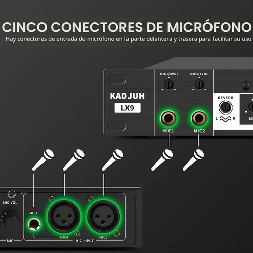 Vista 3 de LX9 Profesional KTV Efector de pre-etapa digital anti-retroalimentación Procesador de audio Echo USB MP3 Bluetooth óptico, 5 entradas de micrófono