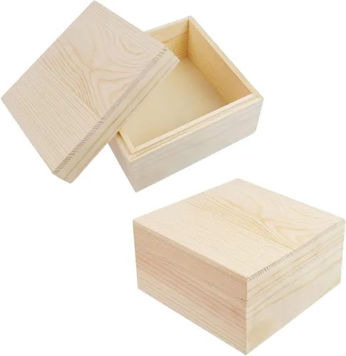 Vista 3 de MY MIRONEY 2 cajas de almacenamiento de madera sin terminar con tapa superior, 4.72 x 4.72 pulgadas