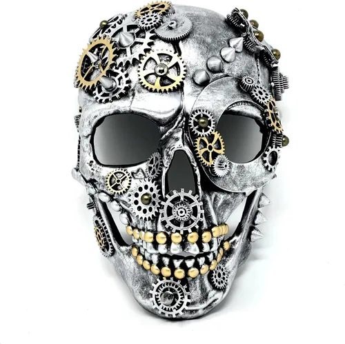 Vista 5 de Máscara de esqueleto de terror metálico estilo steampunk para disfraz de Halloween, fiesta de cosplay