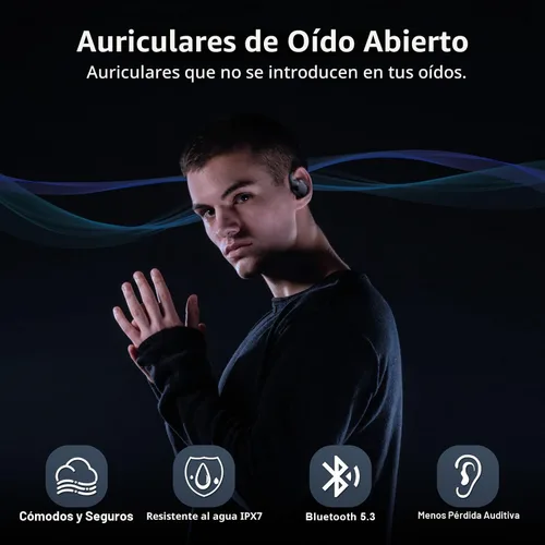 Vista 2 de Auriculares de oreja abierta, IPX7 impermeables, Bluetooth 5.3 True Wireless Sports Over Ear Auriculares con ganchos para los oídos, micrófono