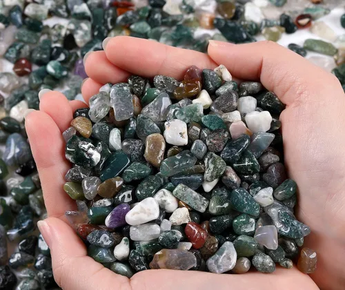 Vista 5 de QINJIEJIE Piedras de cristal de ágata acuática, piedra natural, grava a granel, piezas de rocas trituradas, piedra de cuarzo pulido, 0.55 libras