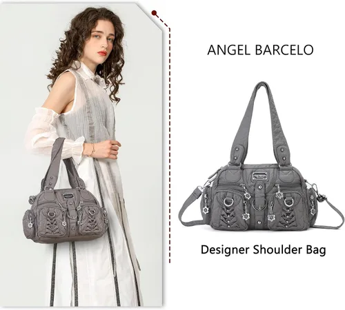 Vista 5 de Angel Kiss Bolso tipo hobo grande para mujer, bolso cruzado de viaje, espacioso y multifuncional de cuero vegano