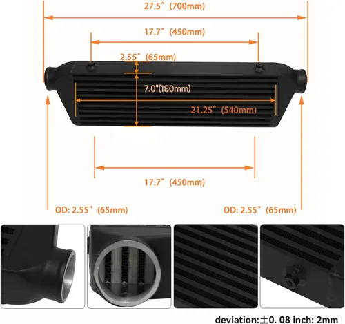 Vista 4 de Kit de intercooler de montaje delantero para motores VW Jetta Golf GTI GL/GLI/GLS MK4 1.8T 1.8L 98-05 Motores FMIC Bolt (plisado negro-negro)