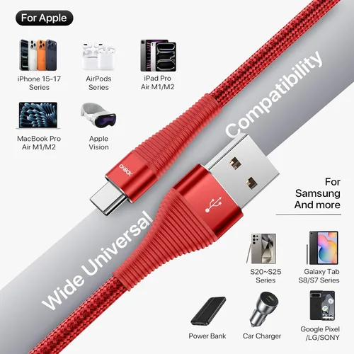 Vista 7 de ohbox Cable USB C de 3 pies, paquete de 3 cables USB A a USB C tipo C cable Rojo