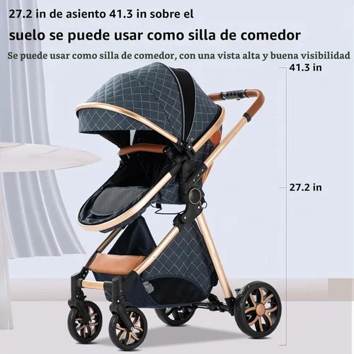 Vista 8 de Cochecito de bebé 2 en 1 con función de cochecito, plegable, portátil, cómodo, para bebés de 0 a 36 meses (negro)