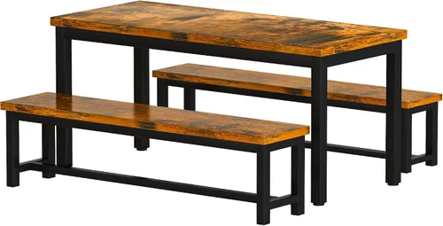 Vista 3 de Elegante juego de mesa de comedor de 3 piezas de 43.3 pulgadas para 4 personas con banco, diseño compacto que ahorra espacio, duradera y fácil