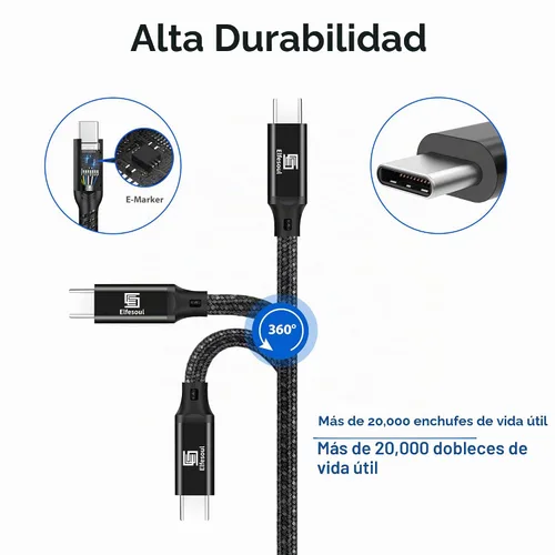 Vista 5 de Elfesoul - Cable USB C a USB C, cable USB-C 3.2 de 1.65 pies, 100 W, 4K UHD, 20 Gbps