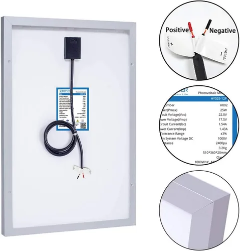 Vista 5 de ACOPOWER Panel de 25 vatios (kit de 10 A y 25 W) construye tu cargador solar en una parada Mono