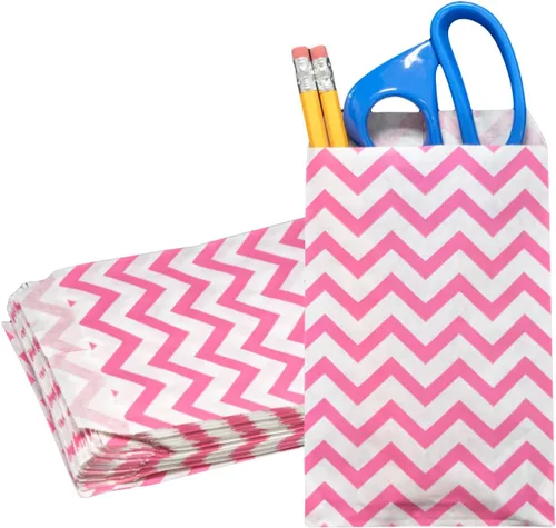 Vista 16 de Novel Box - Paquete de 100 bolsas planas de mercancía con estampado de cheurón azul de 4 x 6 pulgadas, elegante bolsa para regalos de cumpleaños