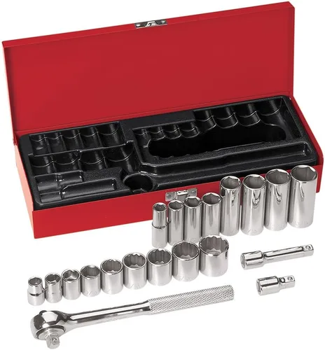 Vista 9 de Klein Tools 65514 Juego de llaves de vaso de 1/2 pulgada con accionamiento hexagonal y enchufes profundos en tamaños SAE, estuche incluido, 8 piezas