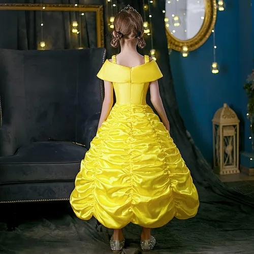 Vista 8 de Vestidos de princesa para niñas, disfraces de Halloween, disfraz de princesa para niñas, amarillo, 3-10 años