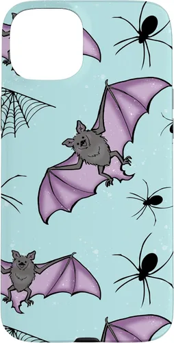 Vista 9 de iPhone 16 lindo vampiro murciélago decoración de Halloween para niñas púrpura y menta caso
