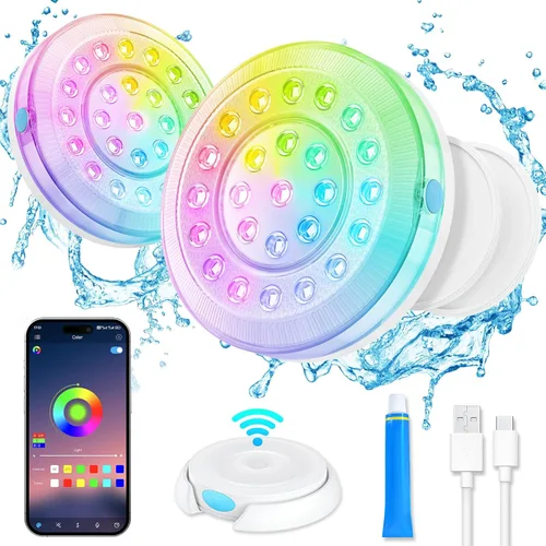 Vista 9 de Homly - Luces para piscina LED recargables sumergibles con control inalámbrico por APP, luces LED inteligentes subacuáticas impermeables