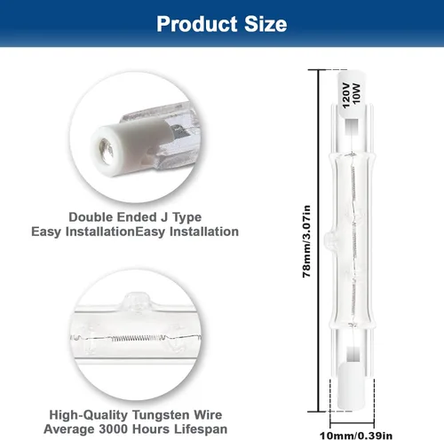 Vista 2 de R7S - Bombillas halógenas de 100 W, regulables, 120 V, 3.071 in, tipo T3 J, con larga vida útil, bombillas lineales de doble extremo blanco cálido