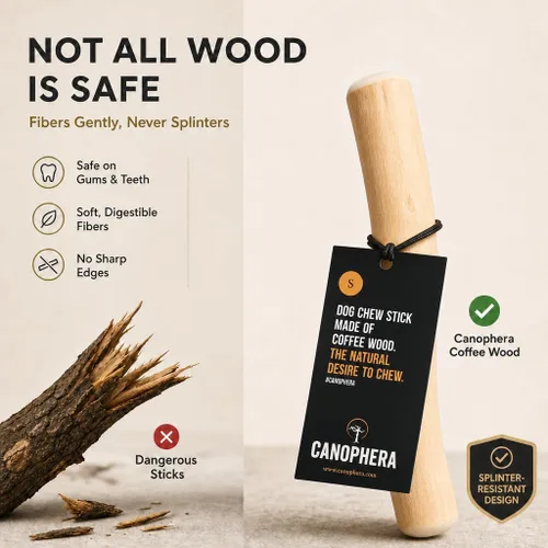 Vista 4 de Canophera Palitos masticables para perros de madera de café para masticadores regulares - tamaño pequeño