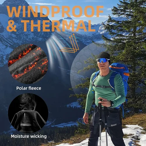 Vista 3 de ROCKBROS Gorro de invierno para hombre, resistente al viento, cálido, forro polar, para senderismo, esquí, montar